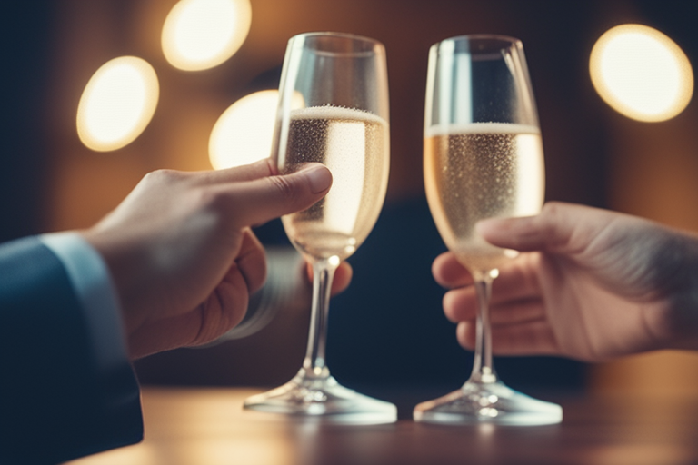 Person celebrating with a glass of champagne or a high-five with a friend