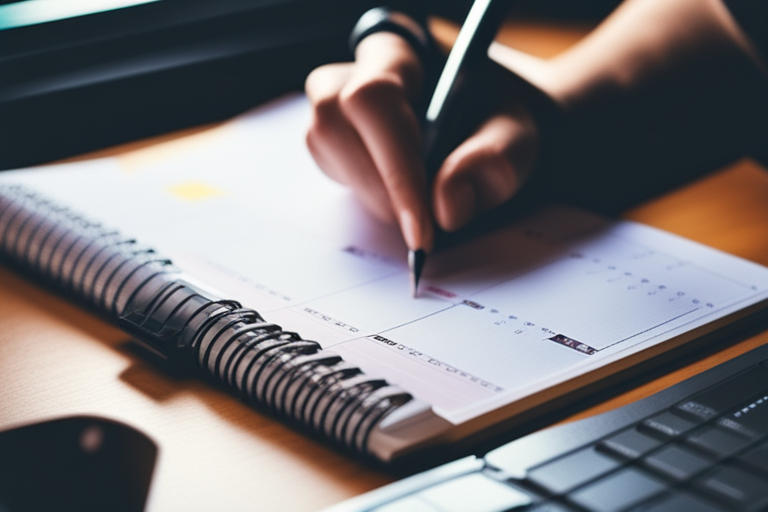 Person using a planner or calendar to manage their time